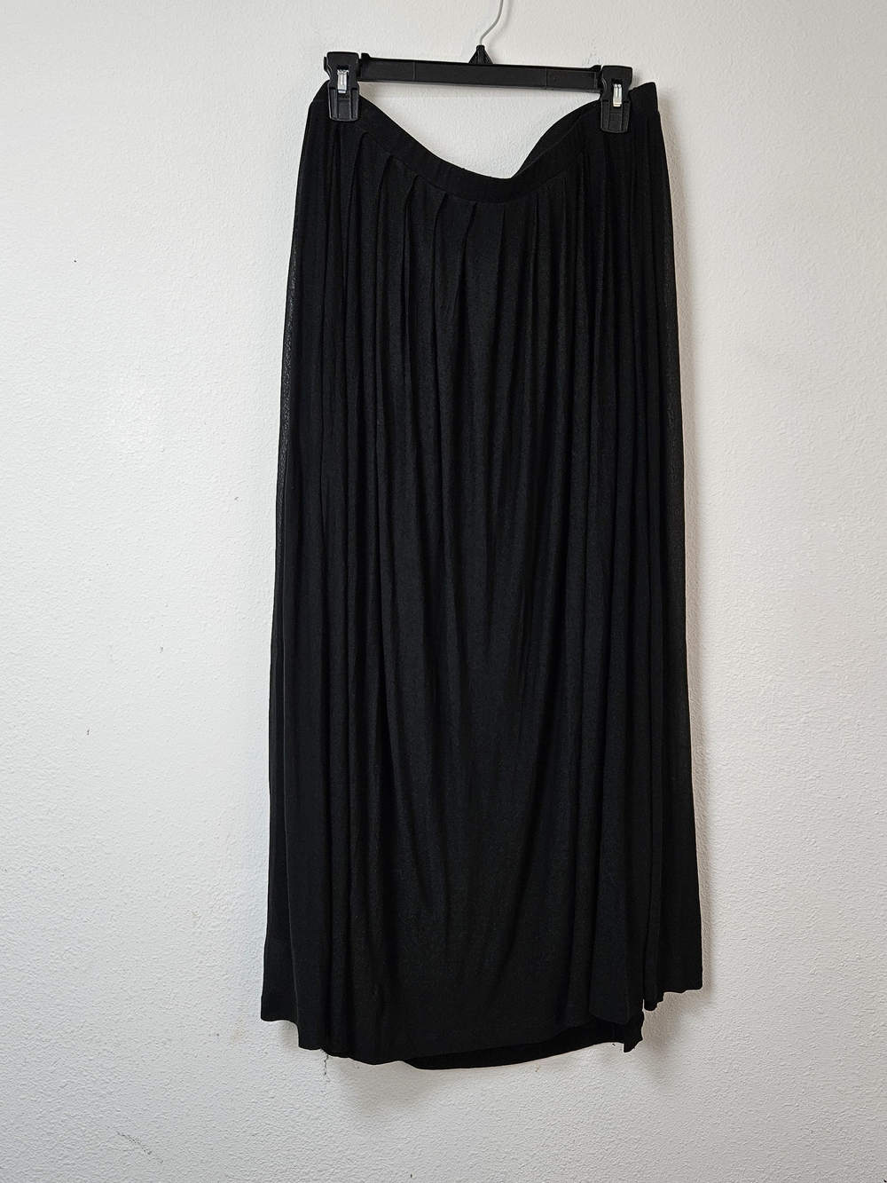 Eileen Fisher Black Pleated Silk Maxi Skirt Size Large Minimalist Pull-on
